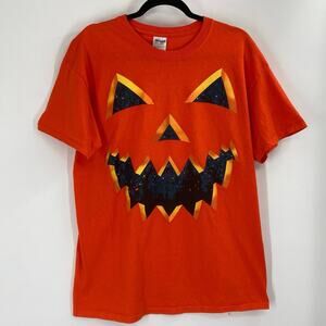 Halloween Orange Jack O Lantern Heavy Cotton Tee Size Large Women’s